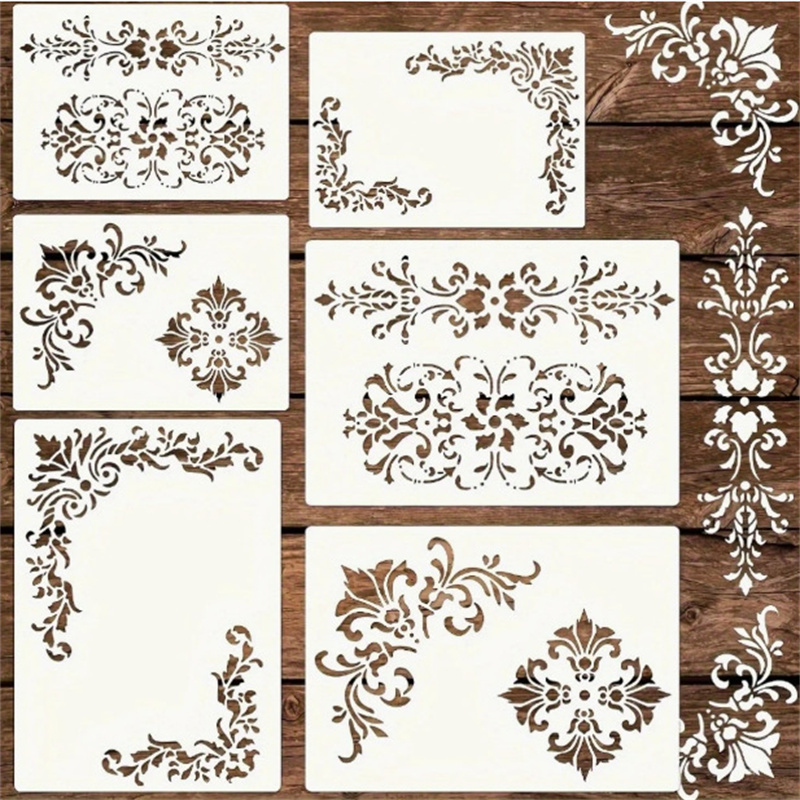 Woodworking Veneer - 6 stuks bloemen hoekstencils voor schildersjabloon